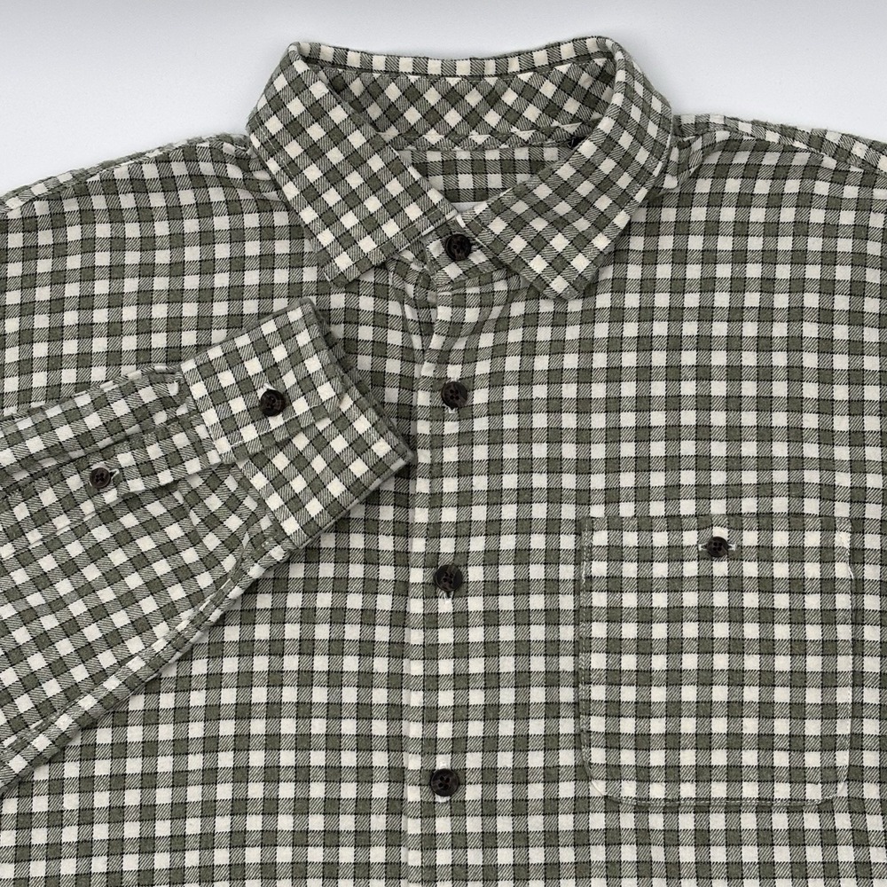 johnnie-O Hangin' Out Mens Large Olive Green Gingham Check Flannel Shirt L